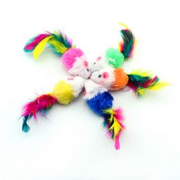 False Mouse Pet Cat Toys Mini Playing Toys with Colorful Feather