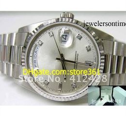 Homens 18k WG WG Branco Presidente Diamante Dial 8239 Dial Automatic Sapphire Glass WristWatches Arquivo de caixa original