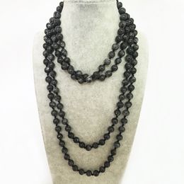 ST0323 Fancy Black Stone Necklace Making 72 inch long necklace larvikite stone knotted necklace for women boho Jewellery