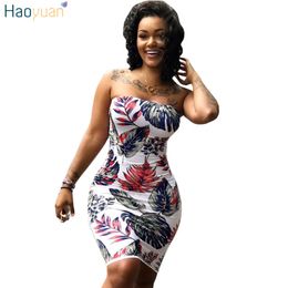 HAOYUAN Off Shoulder Strapless Backless Mini Dress Summer Autumn Sleeveless Floral Bodycon Dresses Women Sexy Dress Club Wear q1110