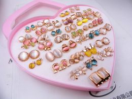 mix order 36style 36pairs /lot Seven color opal Earrings Rose Gold plated earrings High quality anti allergy Lady / lady / girl Earrings