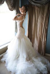 Backless Mermaid 2018 Wedding Dresses Pears Sheer Neck Lace Applique Trumpet Bridal Gowns Sleeveless Sweep Train Naama Anat Weddin280D