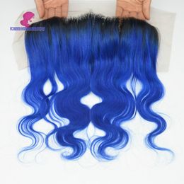 Ombre blu pizzo frontale 13x4 capelli peruviani onda del corpo frontale # 1b/blu/rosso/verde/viola chiusura nodi candeggiati