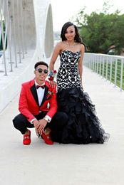 Cute Black Mermaid Prom Dresses 2016 Long Sweetheart Fitted Lace Vestido De Festa Ruffles Organza Court Train Evening Party Gown