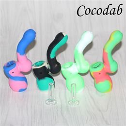 Silicone Tobacco Smoking Pipes mini blunt bubbler bongs with glass bowl silicon oil dab rigs free DHL