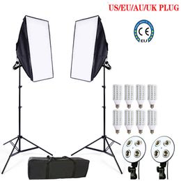 Freeshiping 8pcs 24w LED E27 Bulb Photo stuido Soft Box set video lighting kit flash softbox reflector material 2ps softbox 2ps light stands