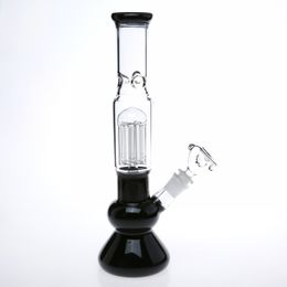 100% Real Image Black Thick Straight Glass Bong with Bong Two Function Jellyfish Percolato Glass Water Pipe