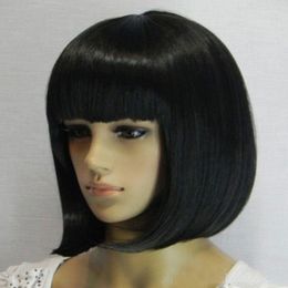 Free Shipping>>>Women Fashion Black Short Sexy Bob Straight Bangs Heat Resistant Hair Wig