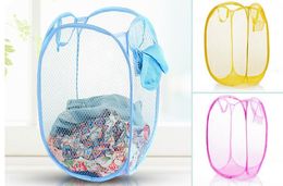 New Mesh Fabric Foldable Pop Up Dirty Clothes Washing Laundry Basket Bag Bin Hamper Storage for Home Housekeeping