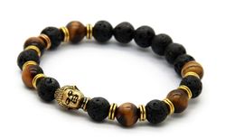 Perle di pietra lavica Braccialetti da uomo Buddha Bracciale in oro con nastro e Bronez Buddha Bracciale yoga nero unisex2226