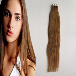 blonde ombre virgin hair Canada - Tape in Human Hair Extensions brazilian hair Straight 30g 40g 50g 60g 70g 20pcs #6 Medium Brown skin weft tape Use of human hair