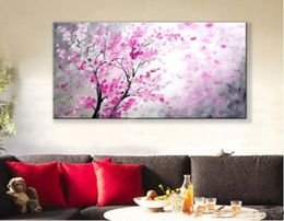 Framed Brand New 100% Handmade High Quality Beautiful Modern Impression Pink Flower Oil Painting on Canvas Home/Wall Decor Art Painting