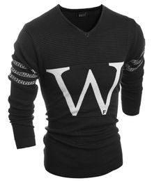 Wholesale-New Arrival Mens Sweater Fashion Brand Pull Homme Letter"w" Design V-neck Long Sleeve Sweaters Men Casual Pullovers M-xxl H9024