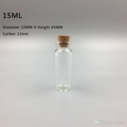 15ML 22X65X12MM Small Mini Clear Glass bottles Jars with Cork Stoppers/ Message Weddings Wish Jewellery Party Favours