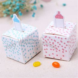 Free Shipping! 50PCS 2.5" Pink/Blue Baby Bottle Favor Boxes Baby Shower Party Supplies Birthday Party Candy Box Decor Setting Ideas