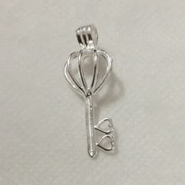 925 Silver Double Heart Love Key Locket Cage, Sterling Silver Pearl Bead Pendant Fitting for DIY Fashion Bracelet Necklace Jewellery Charms
