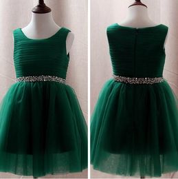 Green Flower Girls' Dresses Jewel Neckline Soft Tulle Knee-Length Top Princess Girl's Formal Wear Christmas Wear Custom Made