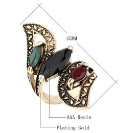 Fashion 2017 Vintage Big Ring Antique Gold Colour Mosaic Colourful Resin Rings For Women Size 7 8 9 10 Turkish Jewellery