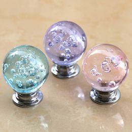 Modern fashion Creative bubble glass ball pull drawer shoe cabinet knobs pulls silver chrome clear purple blue kitchen cabinet handle