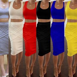 Sexy Party Women's Clothes Two-Pieces Dress Sleeveless Short Skirt Skinny Package Buttocks Ladies Vest Clothing Slim Sets Drop Shipping