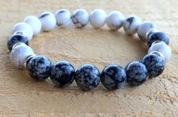 SN1070 Top Design Mens Howlite Snowflake Obsidian Bracelet Natural Stone Mala Yoga Jewellery Meditation Chakra Jewellery Wholesale