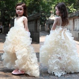Princess Flower Girl Dresses Short Front Long Back V Neck Sleeveless Kids Formal Gowns Ruffles Skirt Wedding Party Wear Custom Made