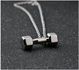 Men Jewelry Titanium Stainless Steel Dumbbell Pendant Necklaces New Fashion Barbell Pendants for Mens O chain 1 piece wholesale
