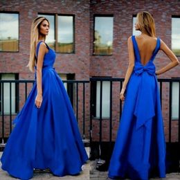 Blue V Neck Prom Dresses A Line Arabic Dubai Made In China Stain Bow Cocktail Dress Formal Evening Party Gowns