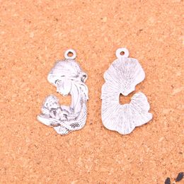 24pcs Antique Silver Plated mother son Charms Pendants for European Bracelet Jewellery Making DIY Handmade 37*20mm