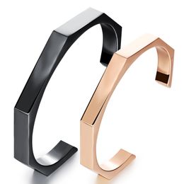 Couple Jewely Women Men New Fashion 316L Stainless Steel Lovers' Open Cuff Bangle Bracelet Black / Rose Gold