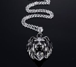 Titanium Steel Vintage Men Necklace Punk Casting Lion Face Pendant Male Fashion Jewellery