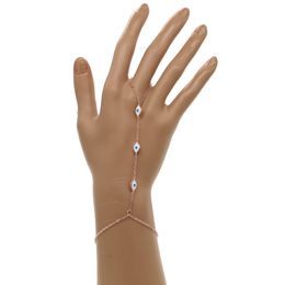 Sier Rose Gold Plated 3 Colour White Enamel Cute Evil Eye Link Chain Fashion Jewellery Hand Slave Bracelet with Ring