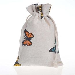 drawstring bag size UK - 3 Sizes Christmas Gift Wrap Butterfly Burlap Drawstring Bags for Rustic Wedding Party Favors Giveaways Supplies, Reusable Linen Bag Jute Sack DIY Craft Jewelry Pouch