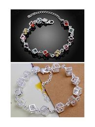 Low price Promotion! Mark 925 Girl / Madam Colorful stones white gem bracelet charm Bracelet 925 Sterling Silver Jewelry 10pcs/lot