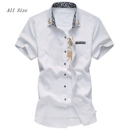 Wholesale-2016 Summer Men Shirt Short Sleeve Dress Shirts For Men M- 4XL 5XL 6XL 7XL Plus Size Roupas Camisa Masculina Mens Casual Blusas