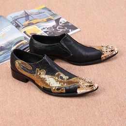 Fashion Italian Style Men Dress Wedding Party Shoes Pointed Toe Male Slip-on Metal Tip Flats Shoes EU Size 46