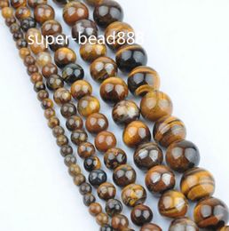 New 200pcs 4/6/8/10mm Tiger Eye Round Stone Loose Spacer Beads For Jewelry Making