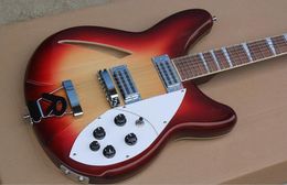 Custom Shop Dark Cherry Sunburst 360 6 Strings Semi Hollow Body Electric Guitar Triangle Mother Of Pearloid Inlay, Dual Input Jacks