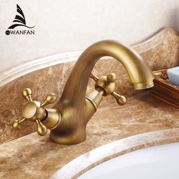 Free shipping Classic Concise Bathroom Faucet Golden Polished Brass Basin Sink Faucet Dual Handle Hot&cold Bath Mixer HJ-6655K