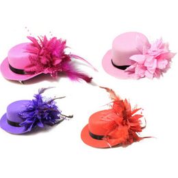 Vintage women bride fascinator mini top hat cap wedding ribbon gauze lace feather flower hats party hair clips caps millinery hair jewelry