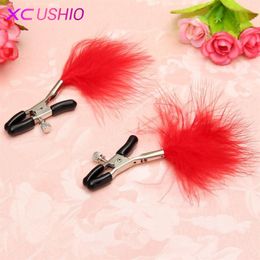 Feather Nipple Clamps Flirting Nipple Toys Sexy Red Nipple Clips Sex Products for Women Men Adult Games 0701