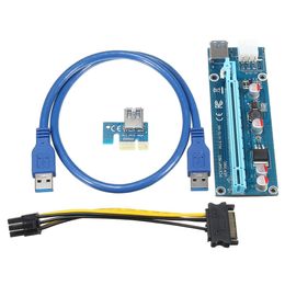 Freeshipping Wholesale 6pcs USB 3.0 PCI-E Riser Express 1X 4x 8x 16x Extender Riser Adapter Card SATA 15pin Male to 6pin Power Cable