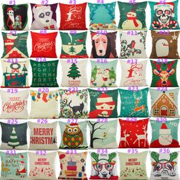 Fashion Linen Cotton Pillow Cover Vintage Chirstmas Style Pattern Pillowcase Home Decorative Cushion Cover Xmas Decor 45x45cm