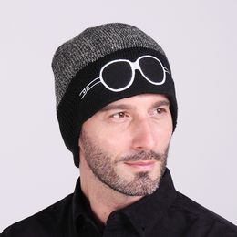 Autumn Winter Unisex Beanies with Embroidered Glasses Trend Men Women Skull Knitted Cap Soft Keep Warm Sleeve Cap Gorro Ski Caps