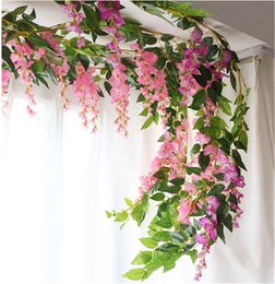 2Pcs 190cm Fake Wisteria Flower Rattan Silk Wall Mounted Flower Vines Silk Plants Fabric Garlands for Wedding Party Decorative Flowers