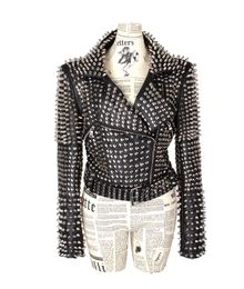 Wholesale-BAROCCO Unique Runway Fashion Rock Punk Jacket Women's Luxury Metal Rivet Faux Leather Jacket Streetwear