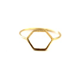 Fashion hexagon ring Geometric rules 18K Gold Plated Rings On the surface of wire drawing processing