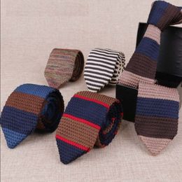 Knitting tie 10 colors 145*7cm Men's Narrow Neck Ties Striped Necktie for Men's business Solid color tie Christmas Gift Free TNT FED