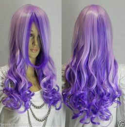 Wholesale free shipping >>>>New Cosplay beautiful long purple mixed curly Hair women wig
