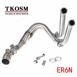 TKOSM Motorcycle Mdified Exhaust Pipe for Kawasaki ER6N Stainless Steel Middle Pipe